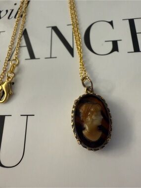 Vintage Cameo Necklace in Brown and Gold-Tone